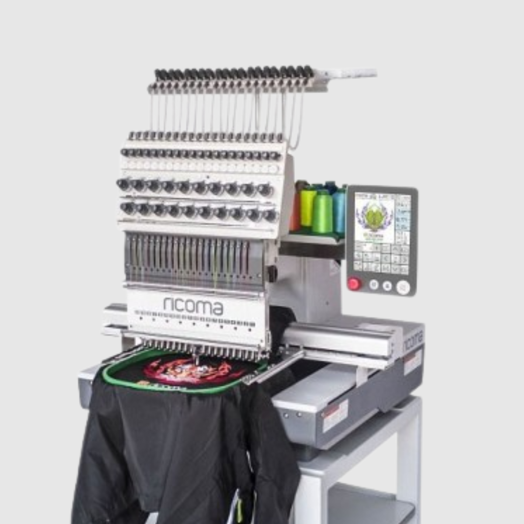 RCM 20-Needle Commercial Embroidery Machine with 8" Touchscreen Panel