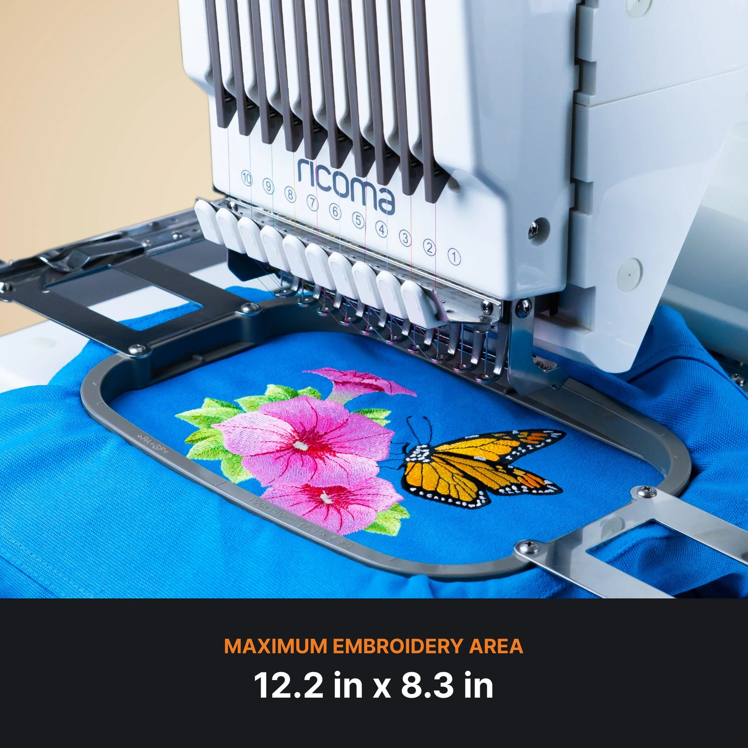 close up of the embroidery area of the em-1010-7s