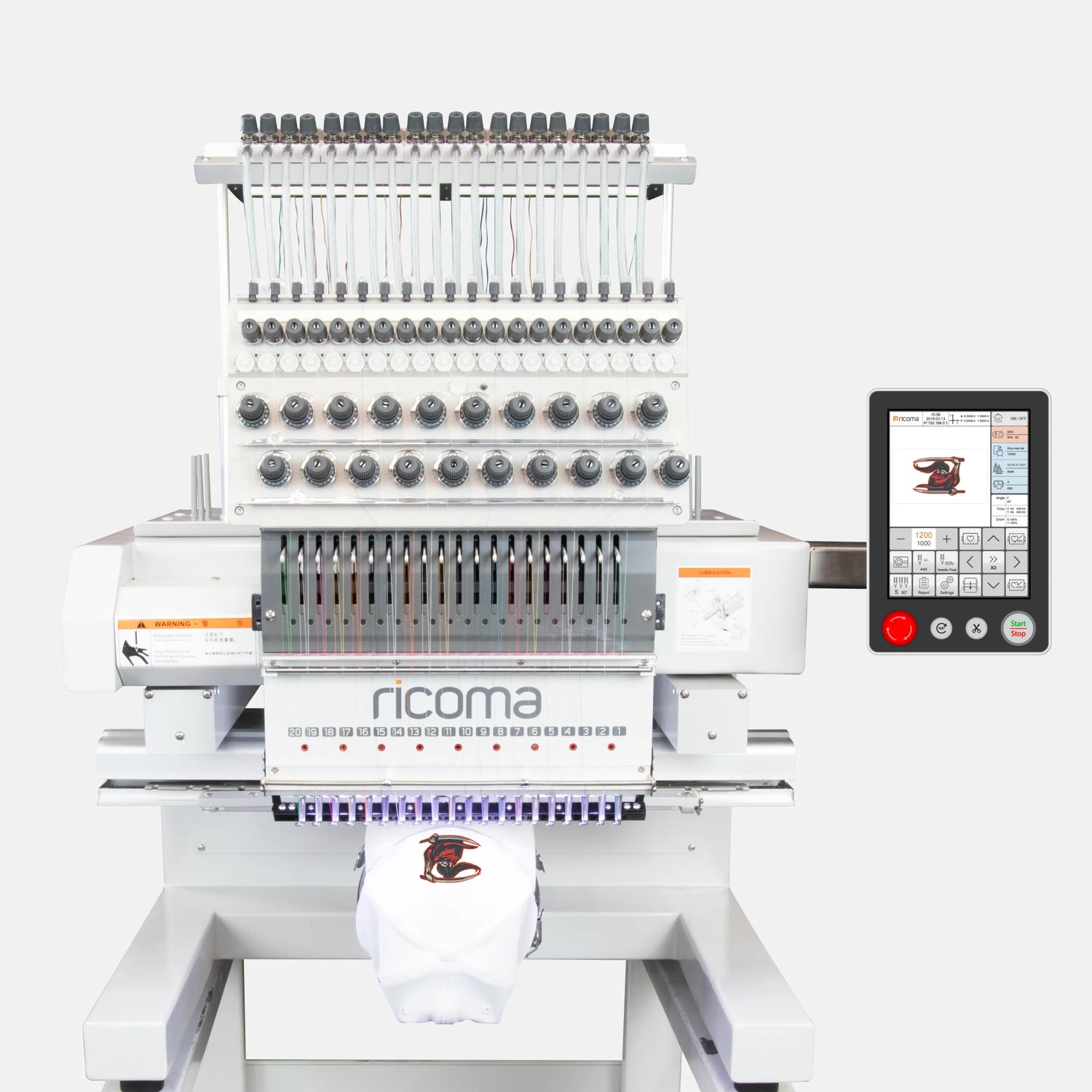 MT 20-Needle Commercial Embroidery Machine with 8" Touchscreen Panel