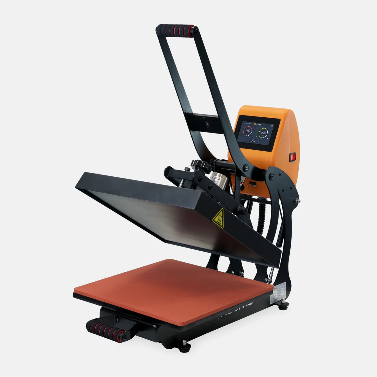 Heat press machine with digital display on a white background