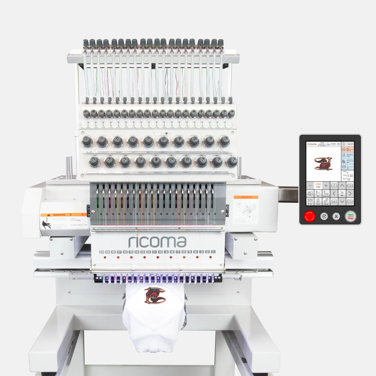 MT 20-Needle Commercial Embroidery Machine with 8" Touchscreen Panel